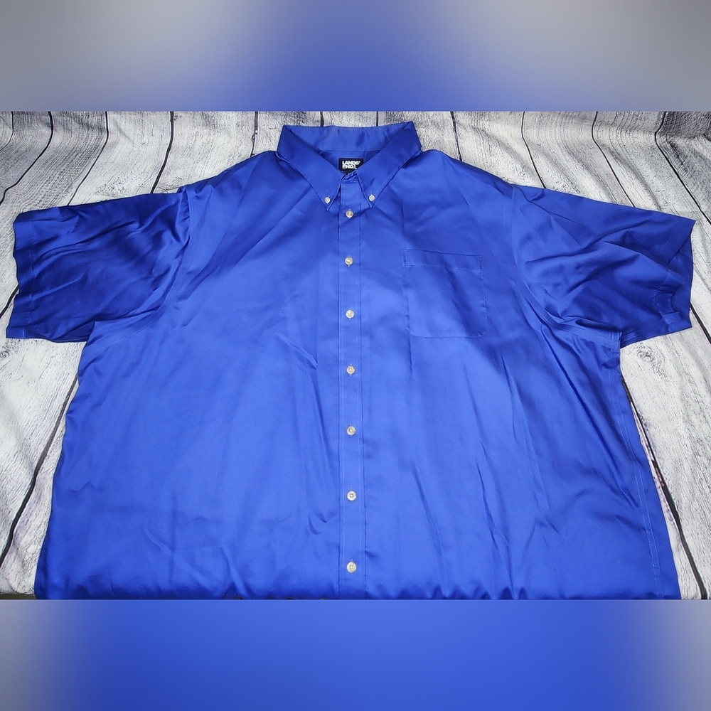 Lands End, Men's 4XL, Blue full button-up short sleeve dress shirt